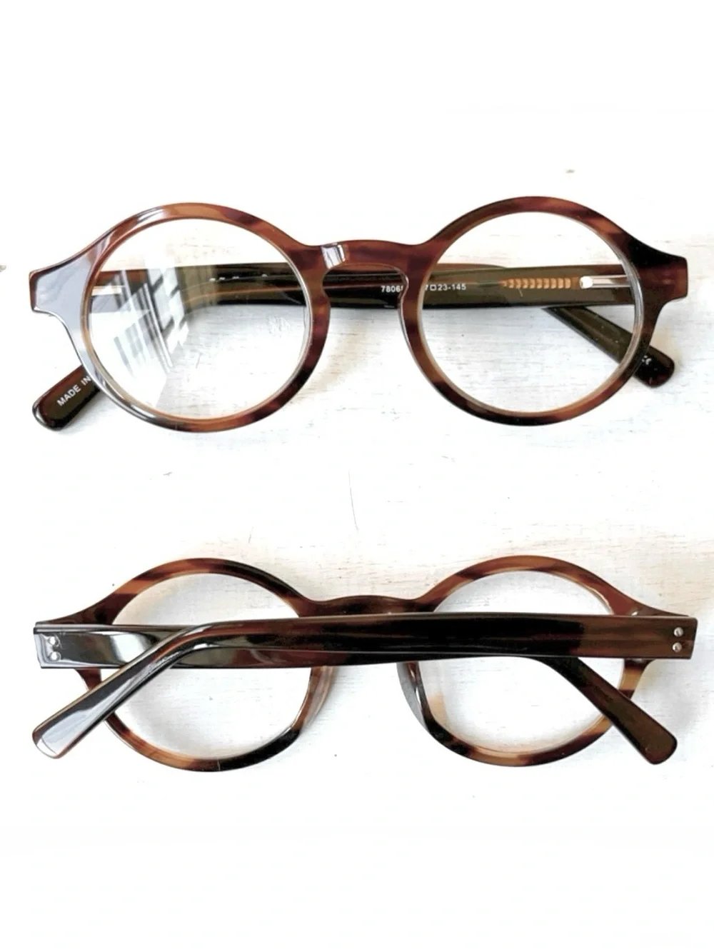 Retro Y2K Wide Fit Reading Glasses Round Flex Hinge Brown Horn Acetate